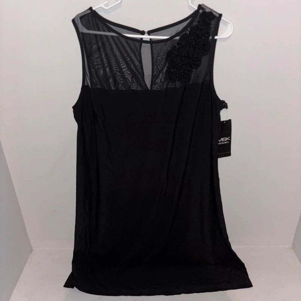 MSK Sheer Sheath Dress 3D Floral Appliqué Sleeveless Black Size 20W - Picture 3 of 8